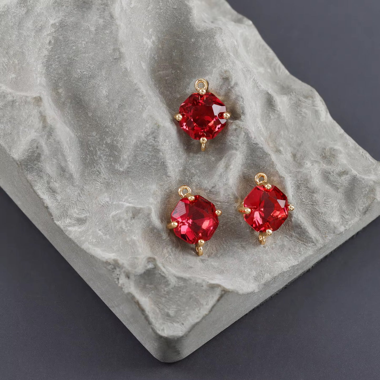 CZ 2388 Red cut Zircon connector 14k gold plated ( 1 pc ) - anti tarnish