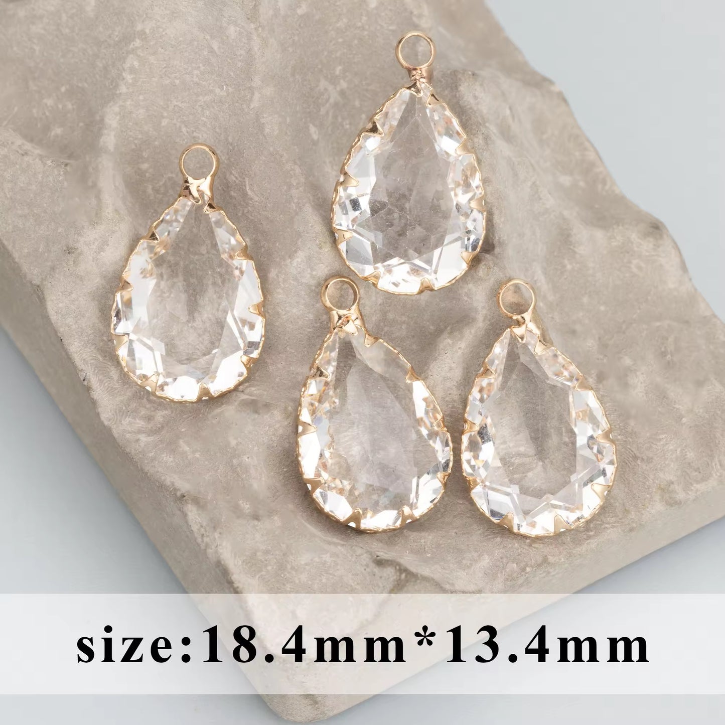 SS 2392 Big Glass teardrop Zircon charm 14k gold plated ( 1 pc ) Anti tarnish