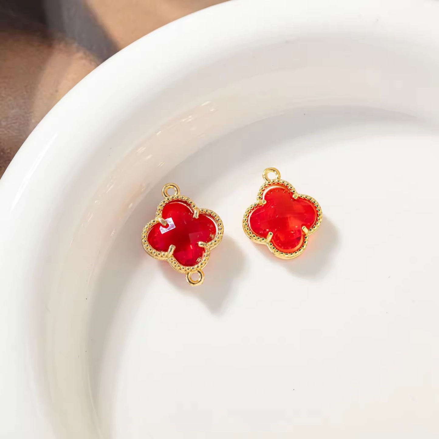 CZ 2398 Red Clover Zircon Connector 14k gold plated ( 1 pc ) - anti tarnish