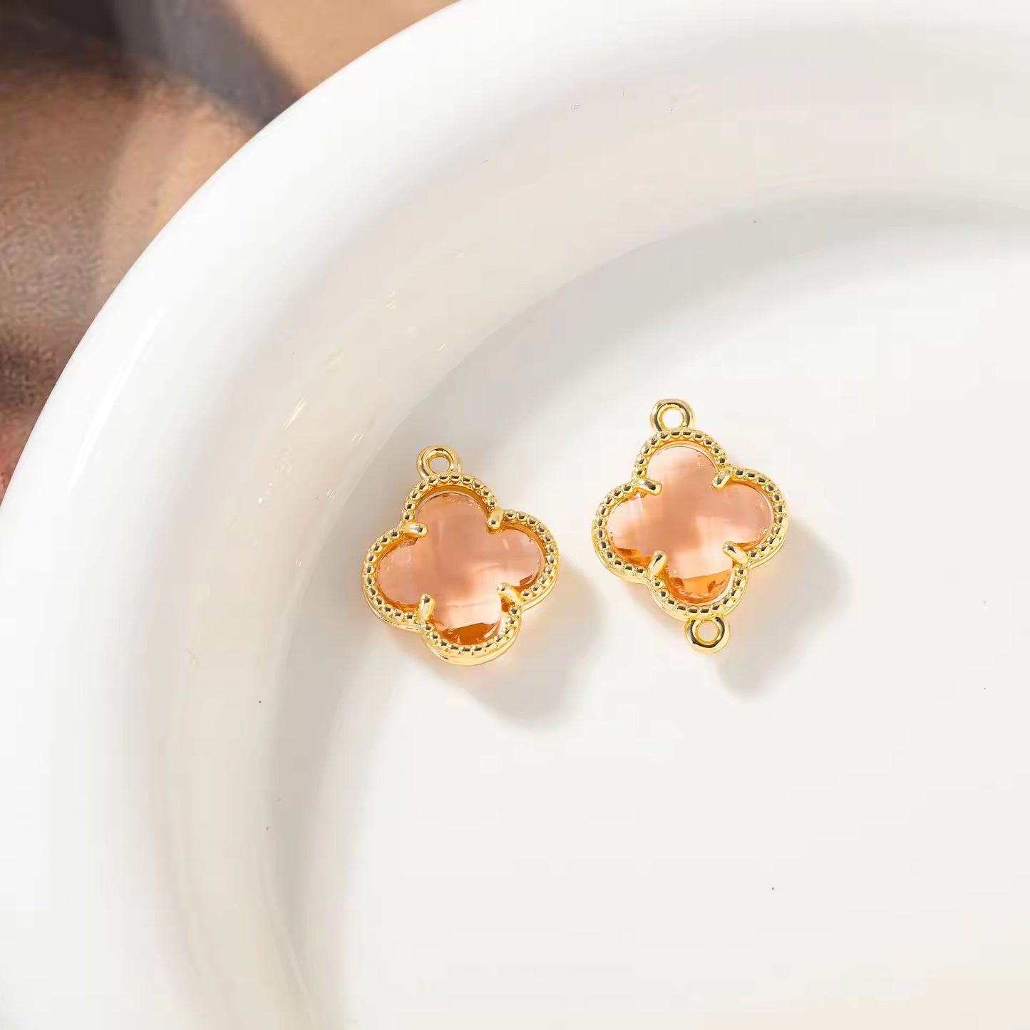 CZ 2402 Light orange Clover Zircon Connector 14k gold plated ( 1 pc ) - anti tarnish