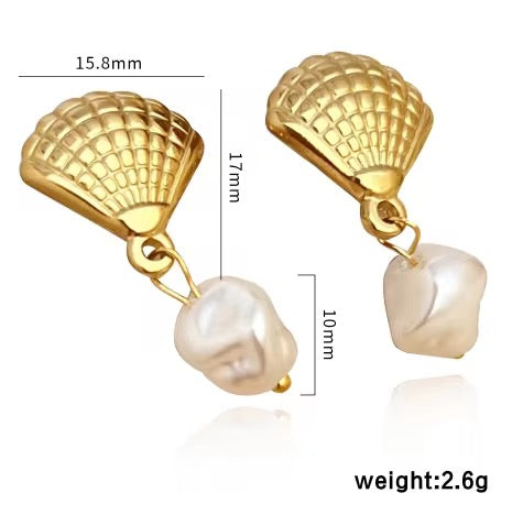SJ 235 Shell pearl stud -18k gold plated stainless steel - Anti tarnish - Wholesale