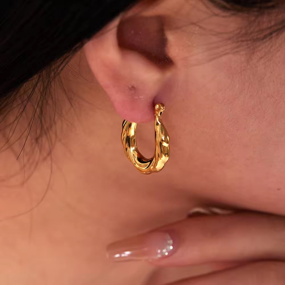 SS 237 Twisted Irregular U Hoops -18k gold plated stainless steel - Anti tarnish - Wholesale