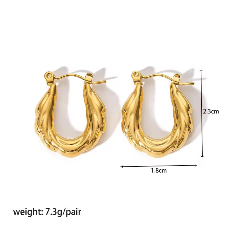 SJ 237 Twisted Irregular U Hoops -18k gold plated stainless steel - Anti tarnish - Wholesale