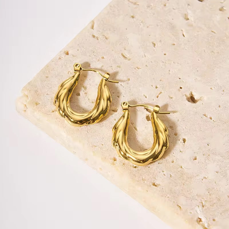 SS 237 Twisted Irregular U Hoops -18k gold plated stainless steel - Anti tarnish - Wholesale