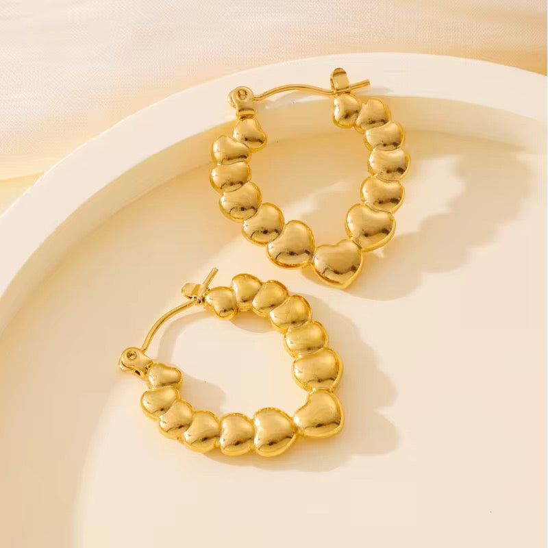 SS 238 Heart layered Hoops -18k gold plated stainless steel - Anti tarnish - Wholesale