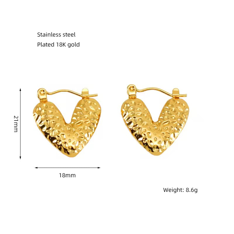 SJ 243 Textured heart hoops -18k gold plated stainless steel - Anti tarnish - Wholesale