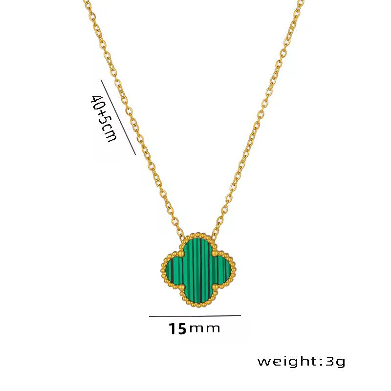 SJ 251 Green Shell clover Necklace - 18k gold plated stainless steel - Anti tarnish - Wholesale