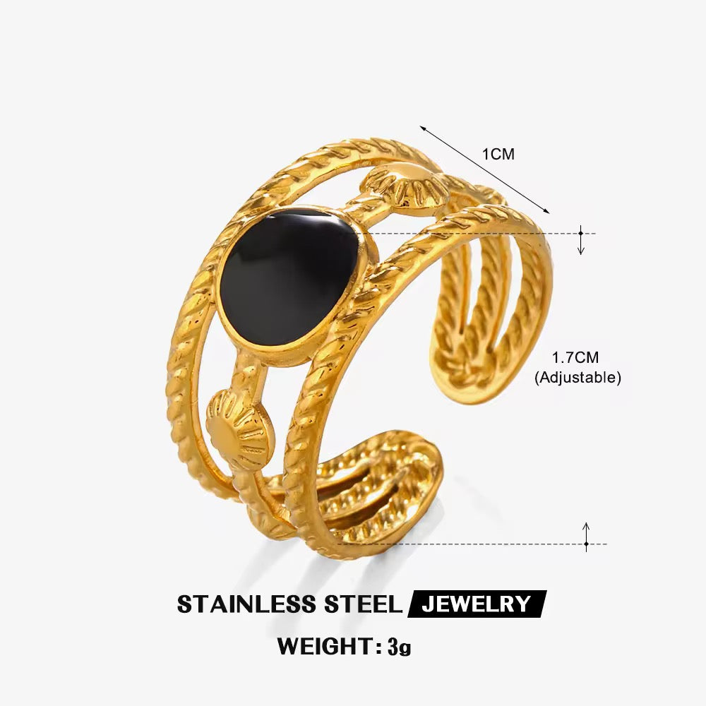 SS 252 Black Vintage ring adjustable- 18k gold plated stainless steel - Anti tarnish - Wholesale