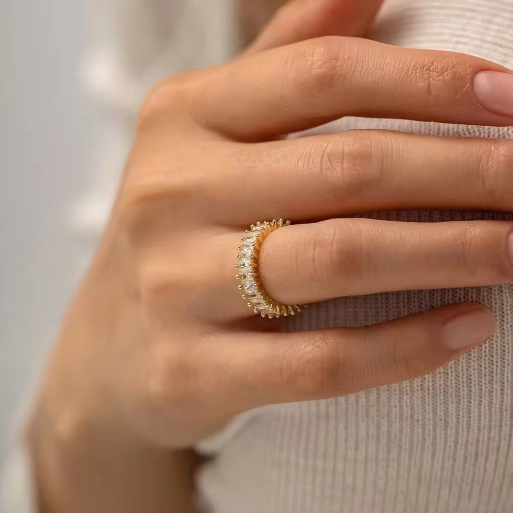 SJ 257 Diamond Zircon ring adjustable- 18k gold PVD plated stainless steel - Anti tarnish