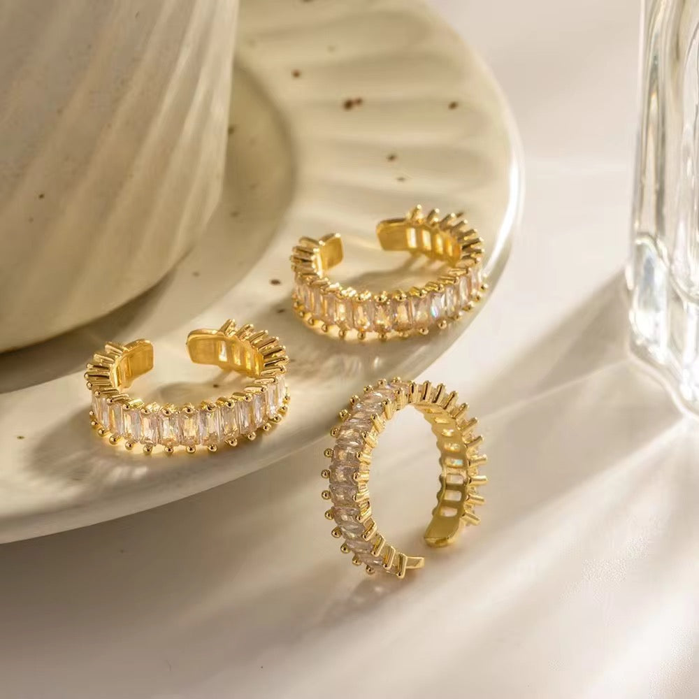 SJ 257 Diamond Zircon ring adjustable- 18k gold PVD plated stainless steel - Anti tarnish