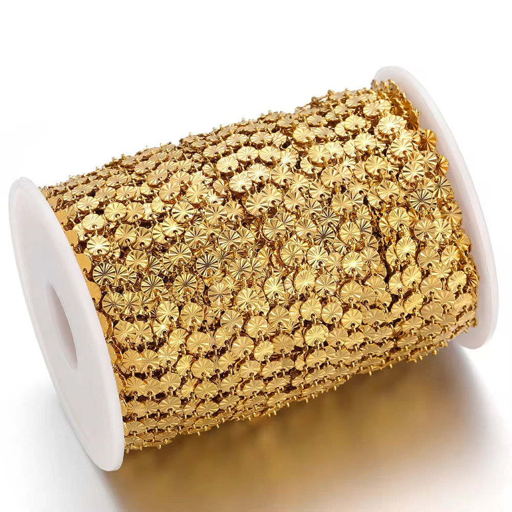 CN 406 Embossed Round Chain 18k gold PVD 316 Stainless steel ( 1 feet ) Anti tarnish