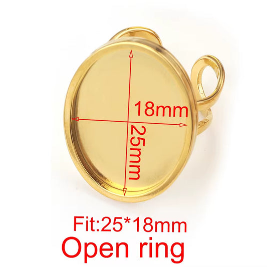 SS 1108 Oval Ring Bezel 18k gold PVD plated Stainless steel ( 1 pc ) Anti tarnish ( 25:18 mm )