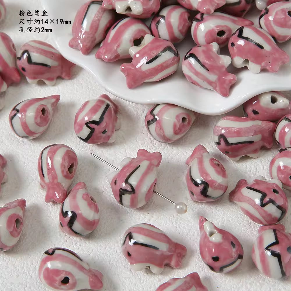 BBB 057 (6) Light pink Cute Puffer Fish porcelain ceramic bead ( 1 pc )