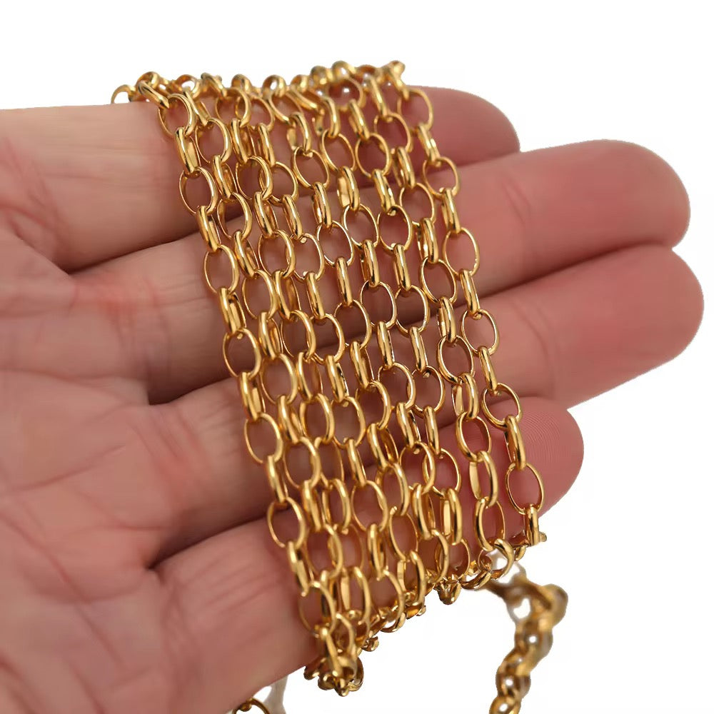 Wide egg shaped O chain 18k gold plated Stainless steel chain ( 1 Feet ) Anti tarnish