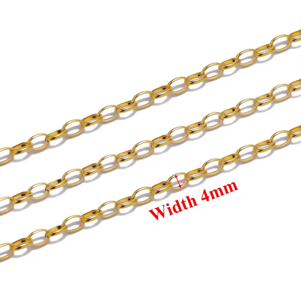 CN 50 Wide egg shaped O chain 18k gold PVD plated Stainless steel chain ( 1 Feet ) Anti tarnish