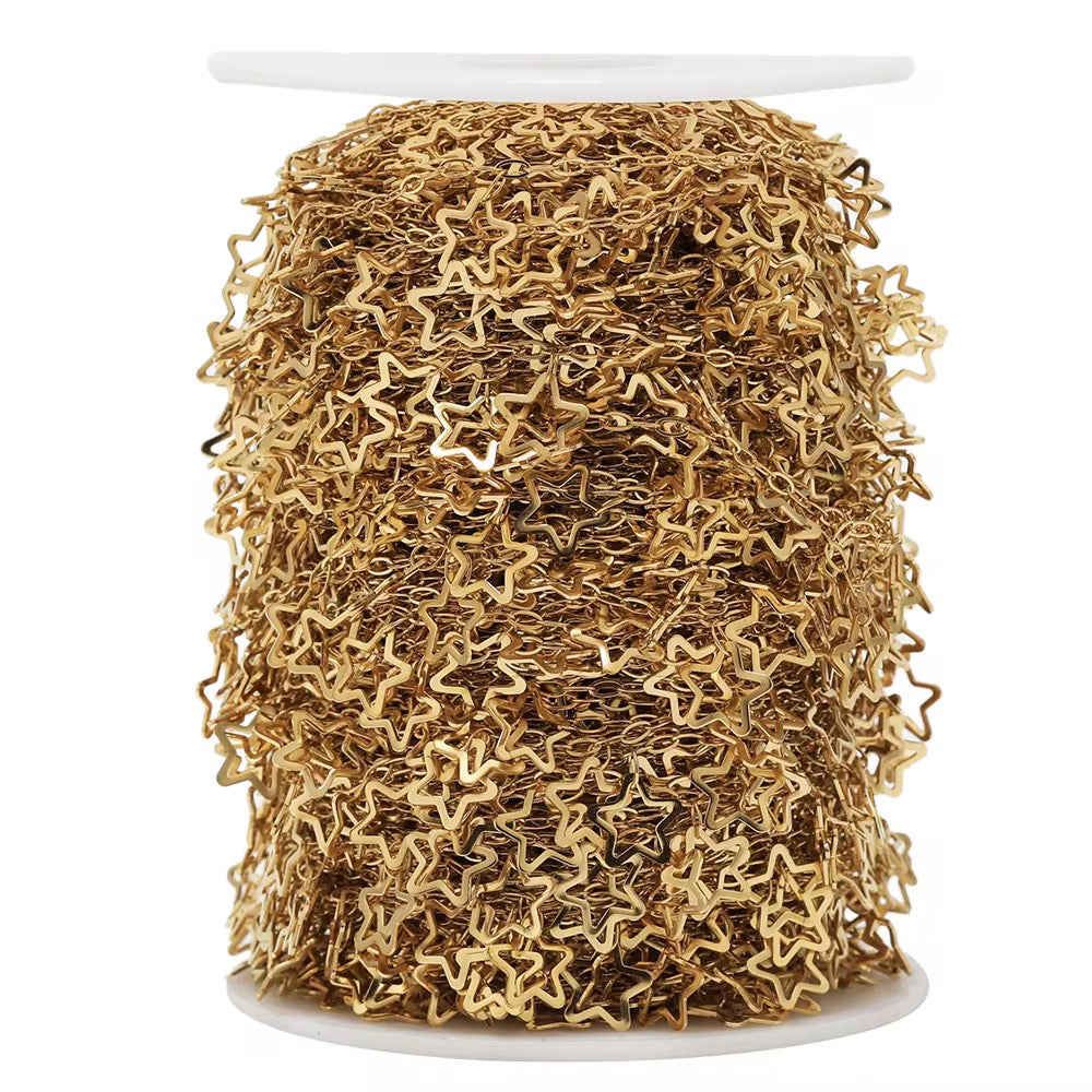 CN 291 Hollow star link chain 18k gold plated Stainless steel chain ( 1 Feet ) Anti tarnish