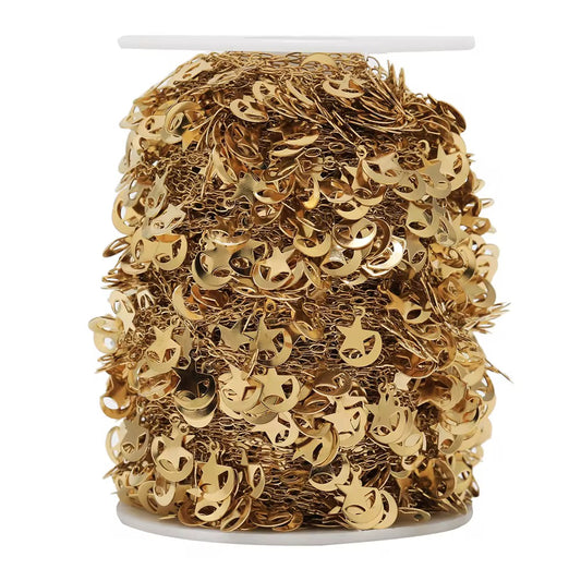 CN 292 Moon star link chain 18k gold plated Stainless steel chain ( 1 Feet ) Anti tarnish