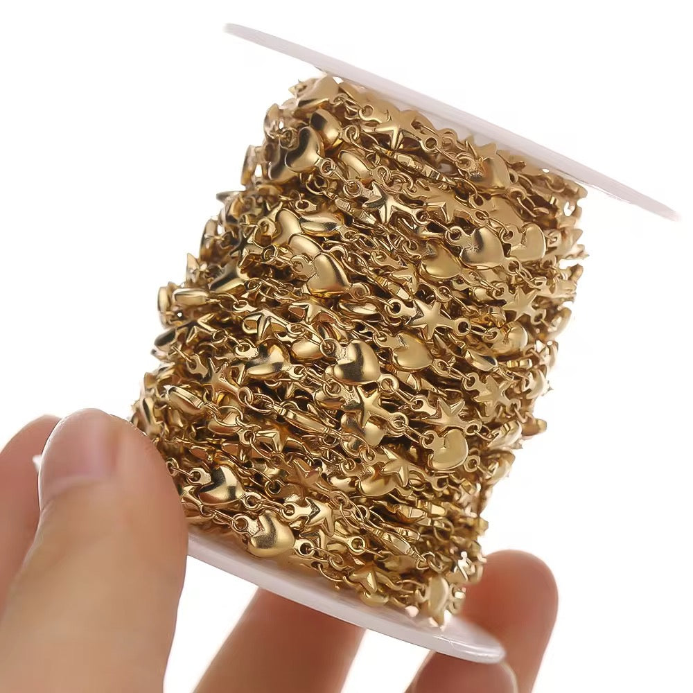 CN 296 Heart & star link chain 18k gold plated Stainless steel chain ( 1 Feet ) Anti tarnish