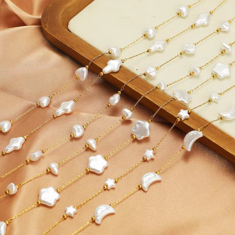 CN 397 Pearl shell link chain 18k gold PVD 316 Stainless steel chain ( 1 Feet ) Anti tarnish