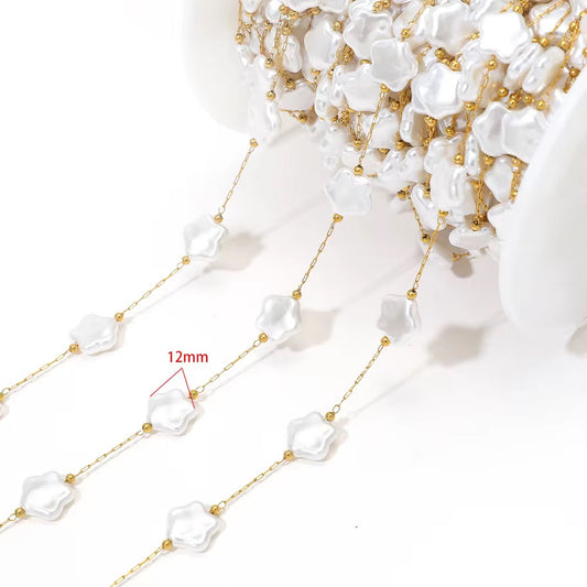 CN 36 Star Pearl shell ( style 1 ) link chain 18k gold PVD plated Stainless steel chain ( 1 Feet ) Anti tarnish