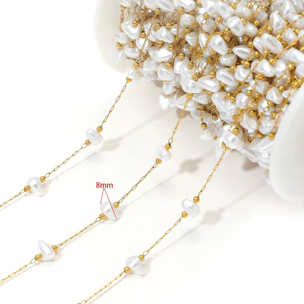 Pearl shell (style 2) link chain 18k gold plated Stainless steel chain ( 1 Feet ) Anti tarnish