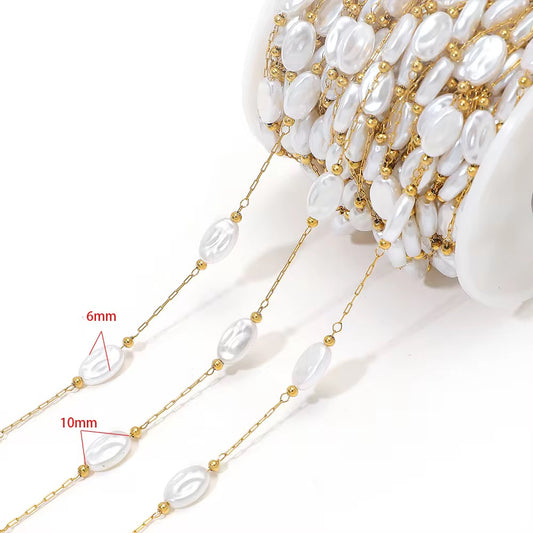 CN 35 Pearl shell ( style 3 ) link chain 18k gold PVD plated Stainless steel chain ( 1 Feet ) Anti tarnish