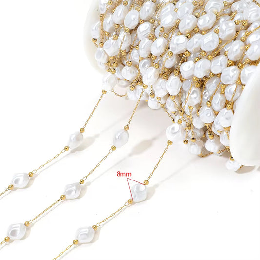 CN 34 Pearl shell ( style 5 ) link chain 18k gold plated Stainless steel chain ( 1 Feet ) Anti tarnish