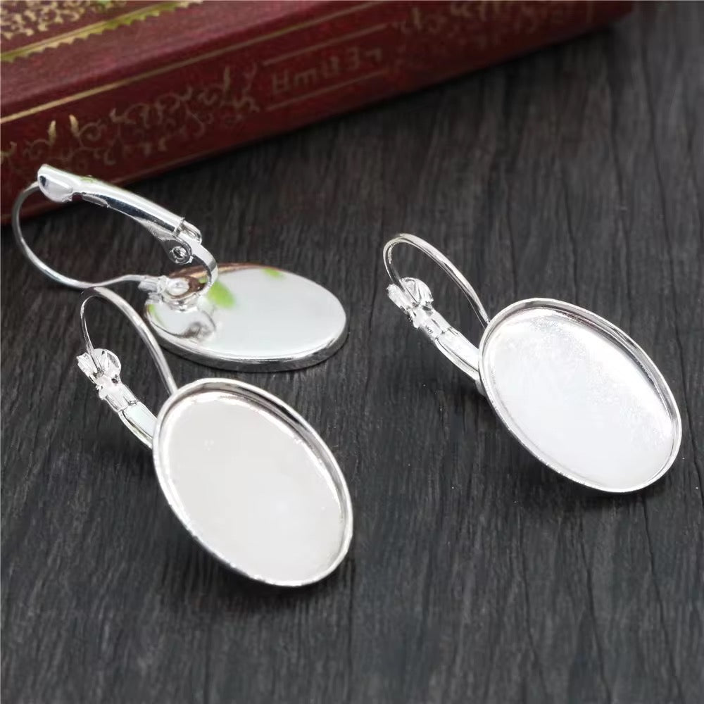 CB 1917 Oval Silver Cabochon base Earring ( 2 pc ) Tarnish resistant