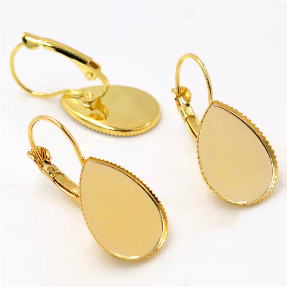 CB 1921 Teardrop Gold Cabochon base Earring ( 2 pc ) Tarnish resistant