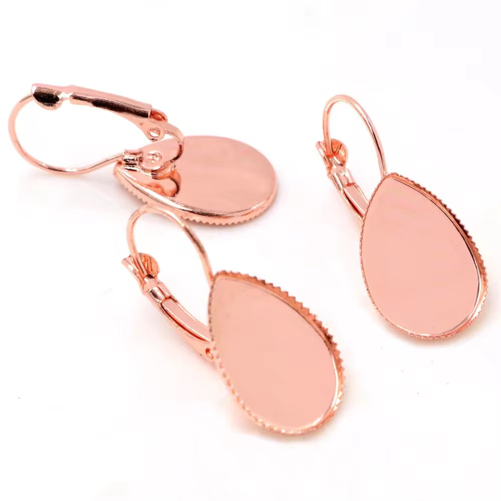 CB 1922 Teardrop Rose Gold Cabochon base Earring ( 2 pc ) Tarnish resistant