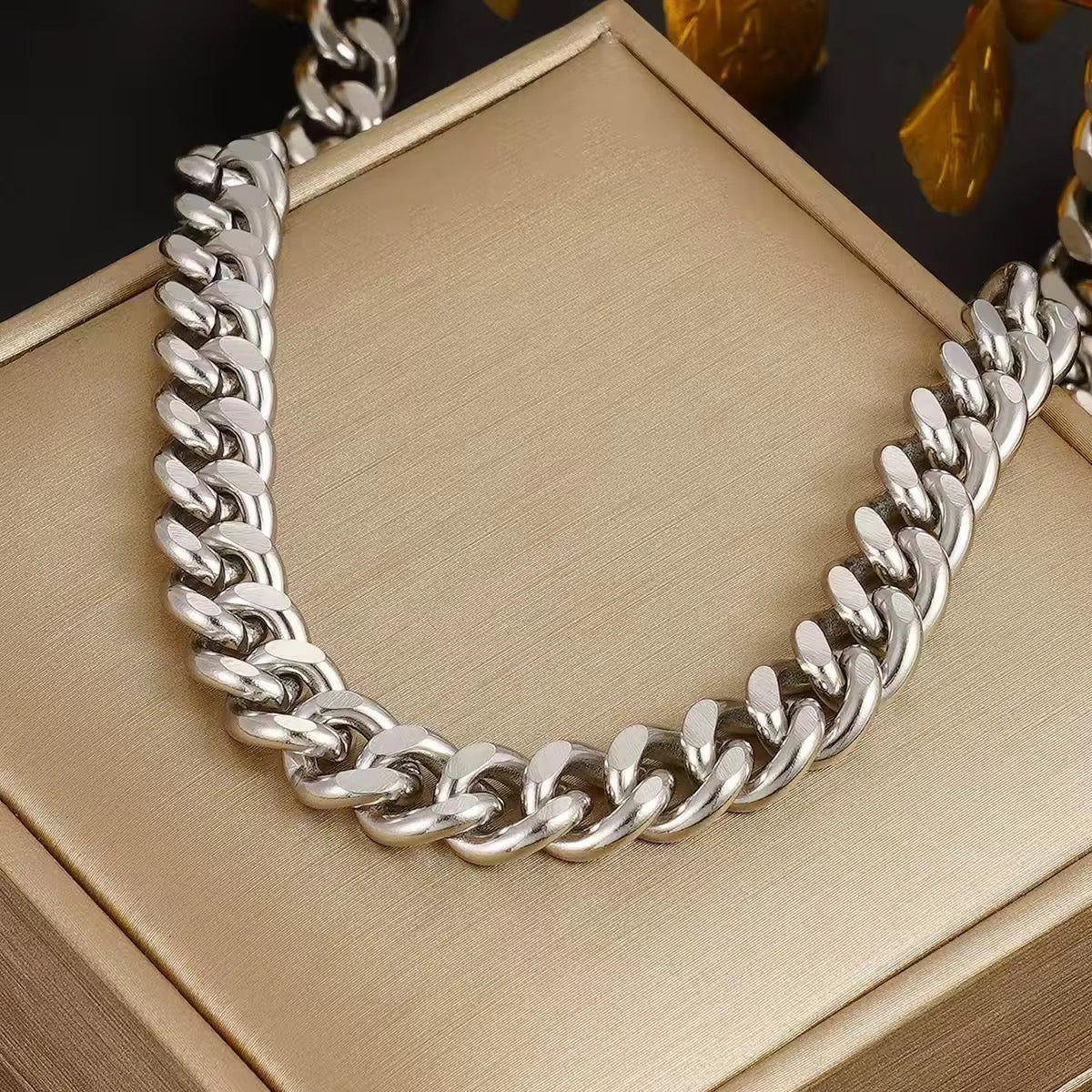 SS 263 Thick Cuban Unisex Necklace - Steel plated stainless steel - Anti tarnish - Wholesale