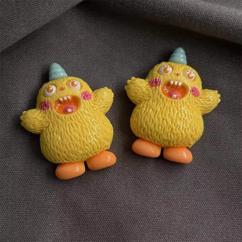 BBB 068 (f) Yellow Furry Monster cartoon Kawai themed resin charm ( 1 pc ) with / without Hook