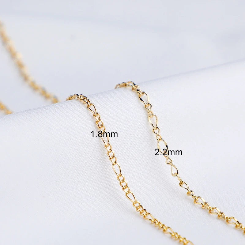 CN 188 2.2 mm 14k figaro gold plated chain - per feet - Anti tarnish