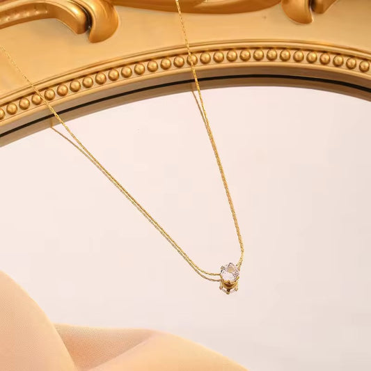 NSJ03C Dainty Zircon minimalistic Necklace - 18k PVD plated 316 stainless steel - Anti tarnish