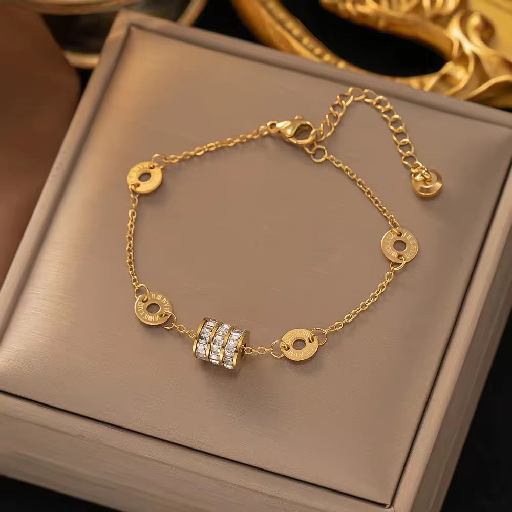 SS 267 Diamond Roman vintage Bracelet - 18k gold plated stainless steel - Anti tarnish - Wholesale