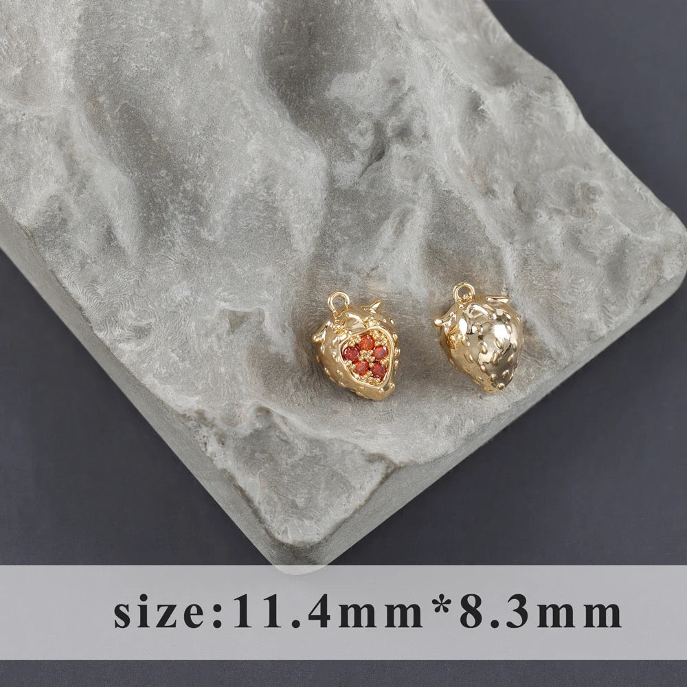 GP 1689 Strawberry zircon 14k gold plated charm ( 1 pc ) - anti tarnish