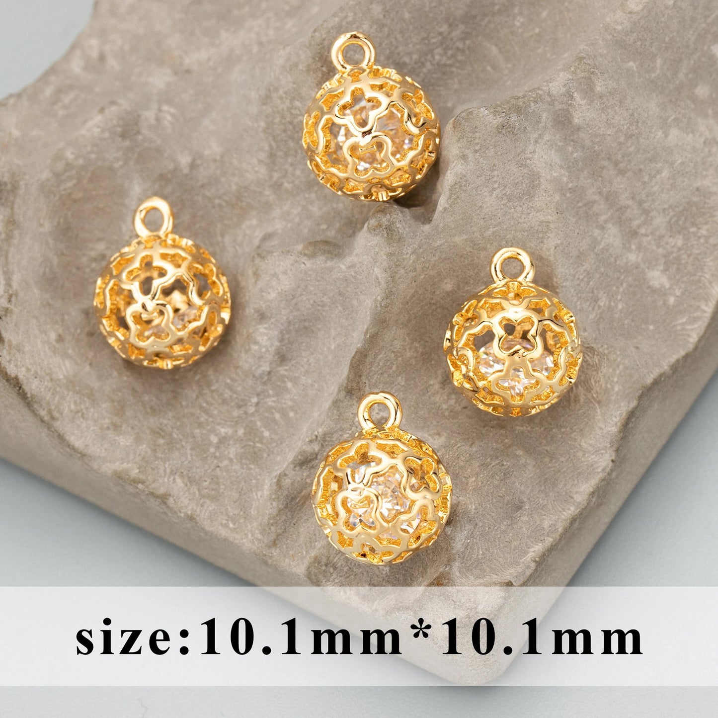 GP 1690 Round zircon 18k gold plated charm ( 1 pc ) - anti tarnish
