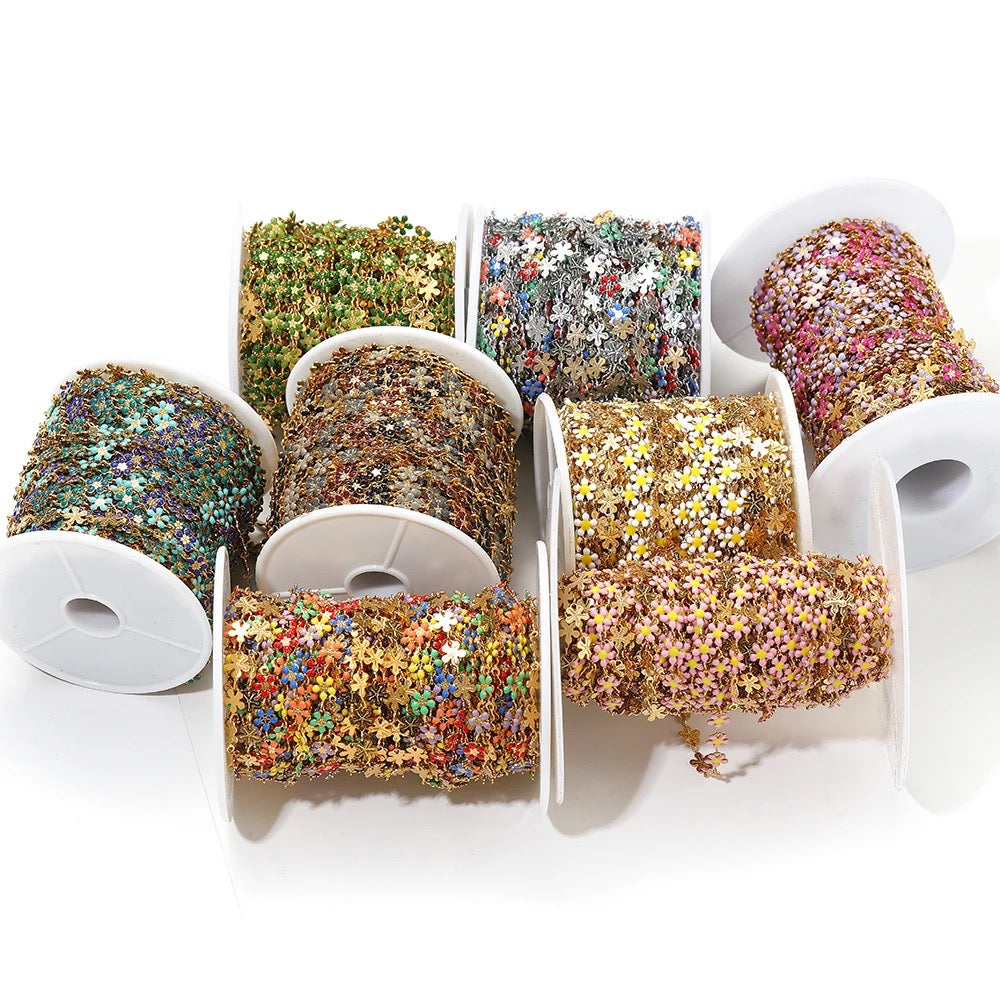 CN 190 Colourful enamel flower Stainless steel chain ( 1 feet ) Anti tarnish