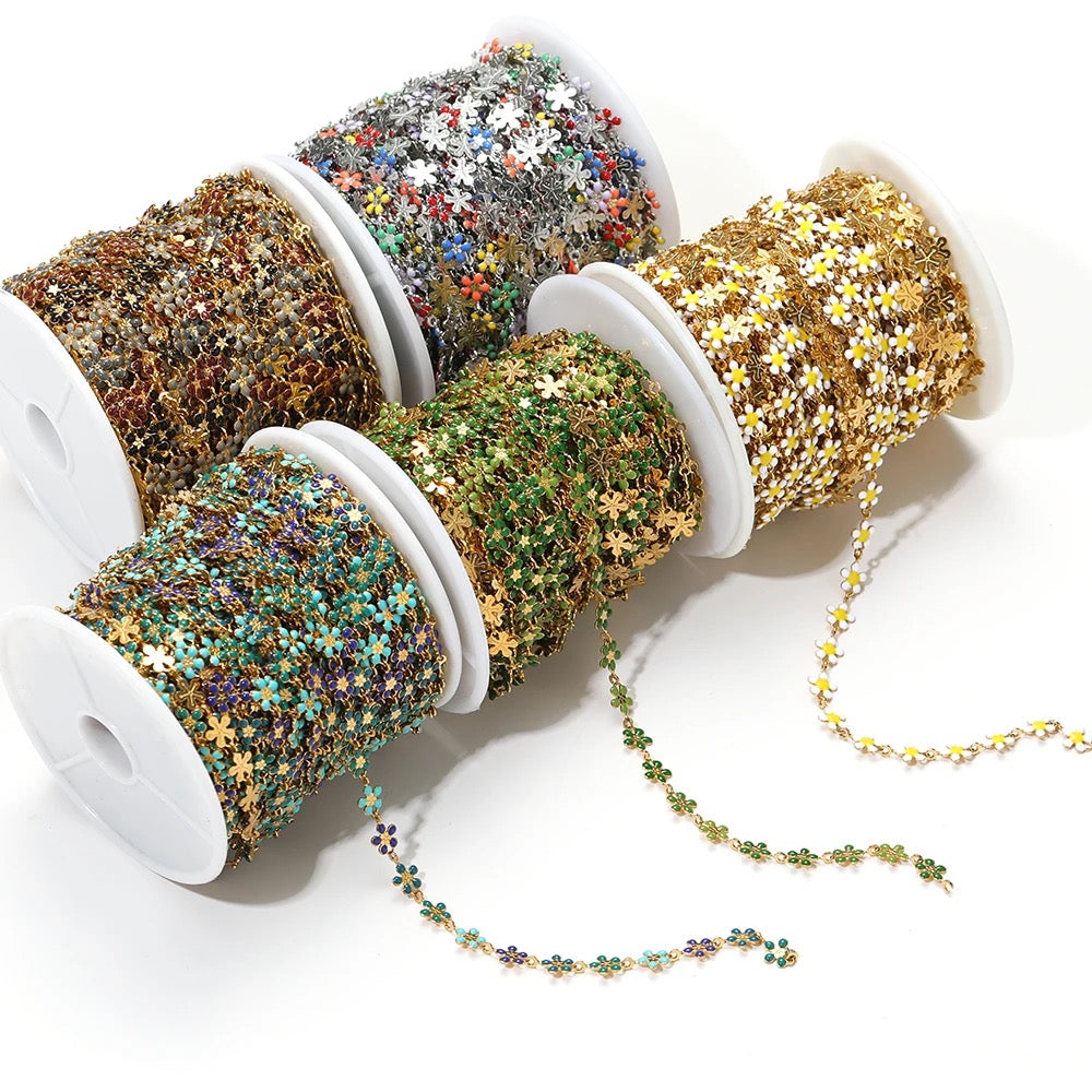 CN 191 Enamel flower gold Stainless steel chain ( 1 feet ) Anti tarnish