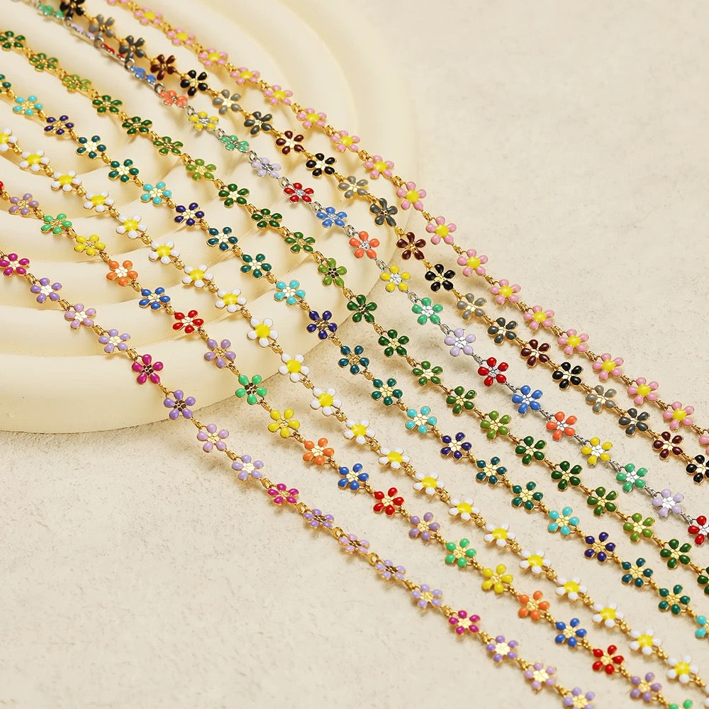 CN 191 Enamel flower gold Stainless steel chain ( 1 feet ) Anti tarnish