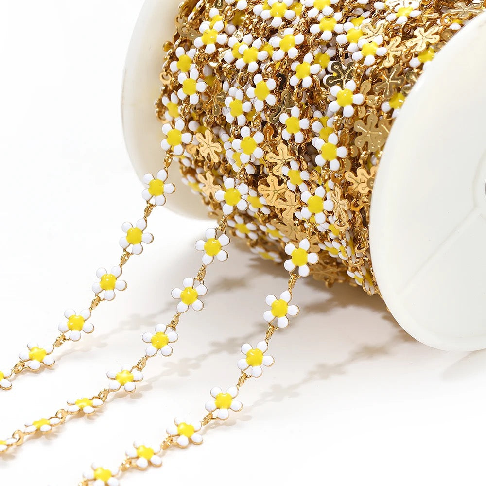 CN 191 Enamel flower gold Stainless steel chain ( 1 feet ) Anti tarnish