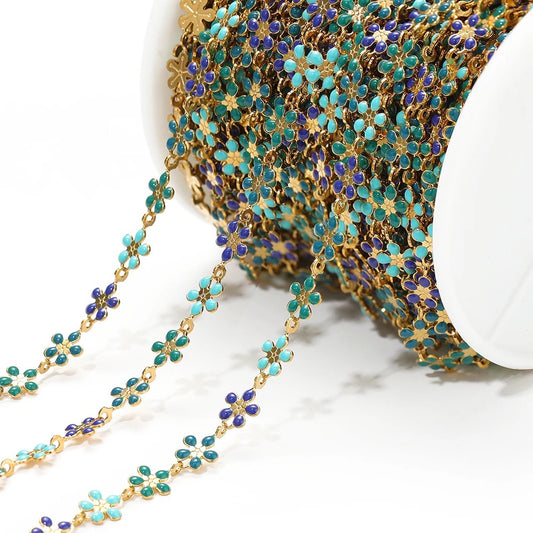 CN 49 Enamel Triple flower 18k gold PVD plated  Stainless steel chain ( 1 feet ) Anti tarnish