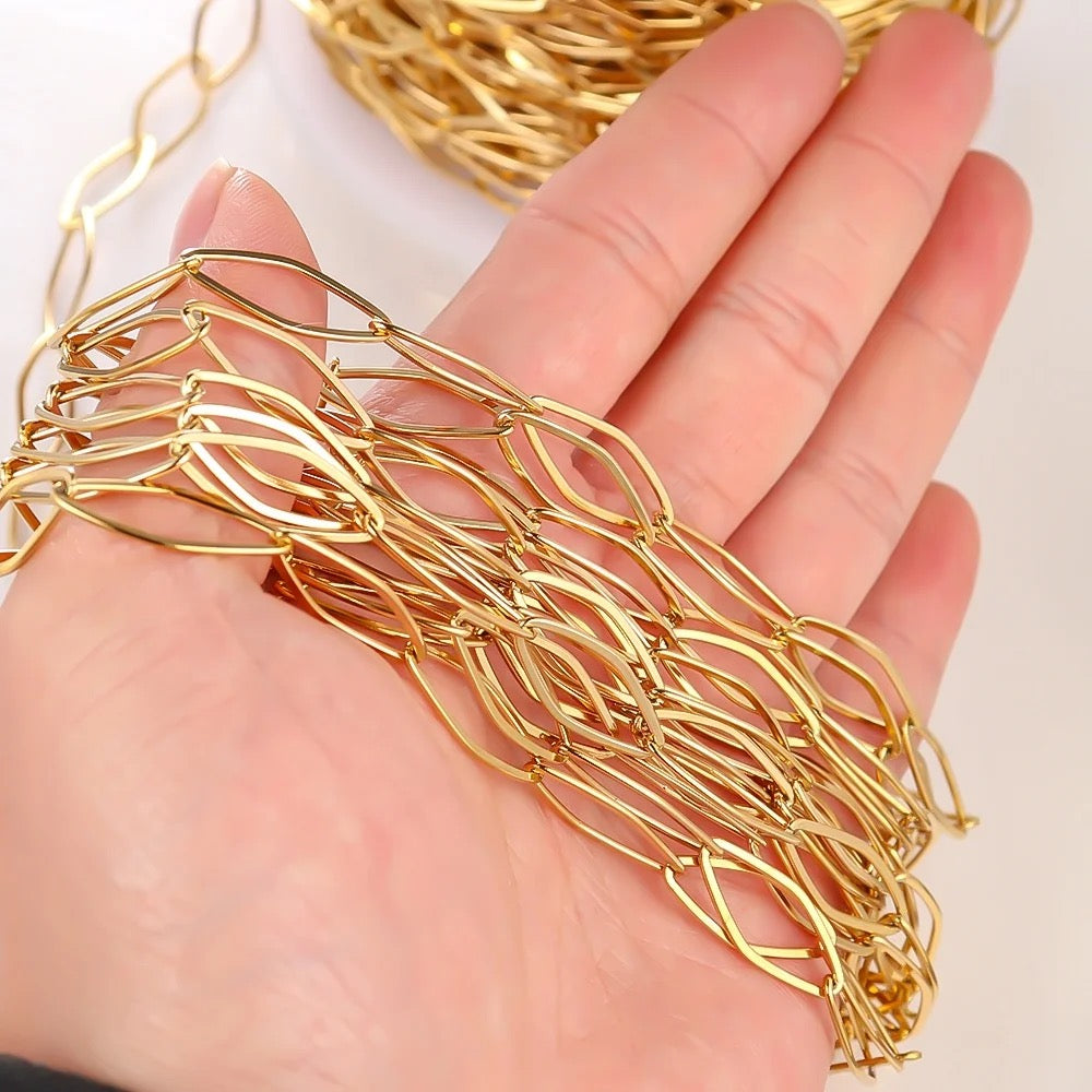 CN 197 Rhombus link gold Stainless steel chain ( 1 feet ) Anti tarnish