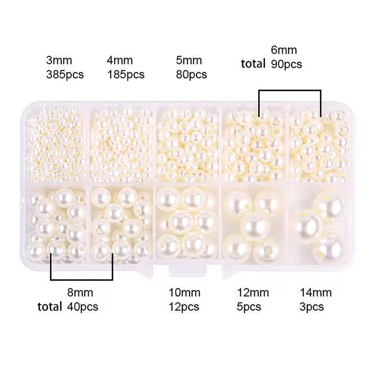 Cream Pearl ABS Mix Size Pearl Bead Kit ( 1 Box - 800 pieces )