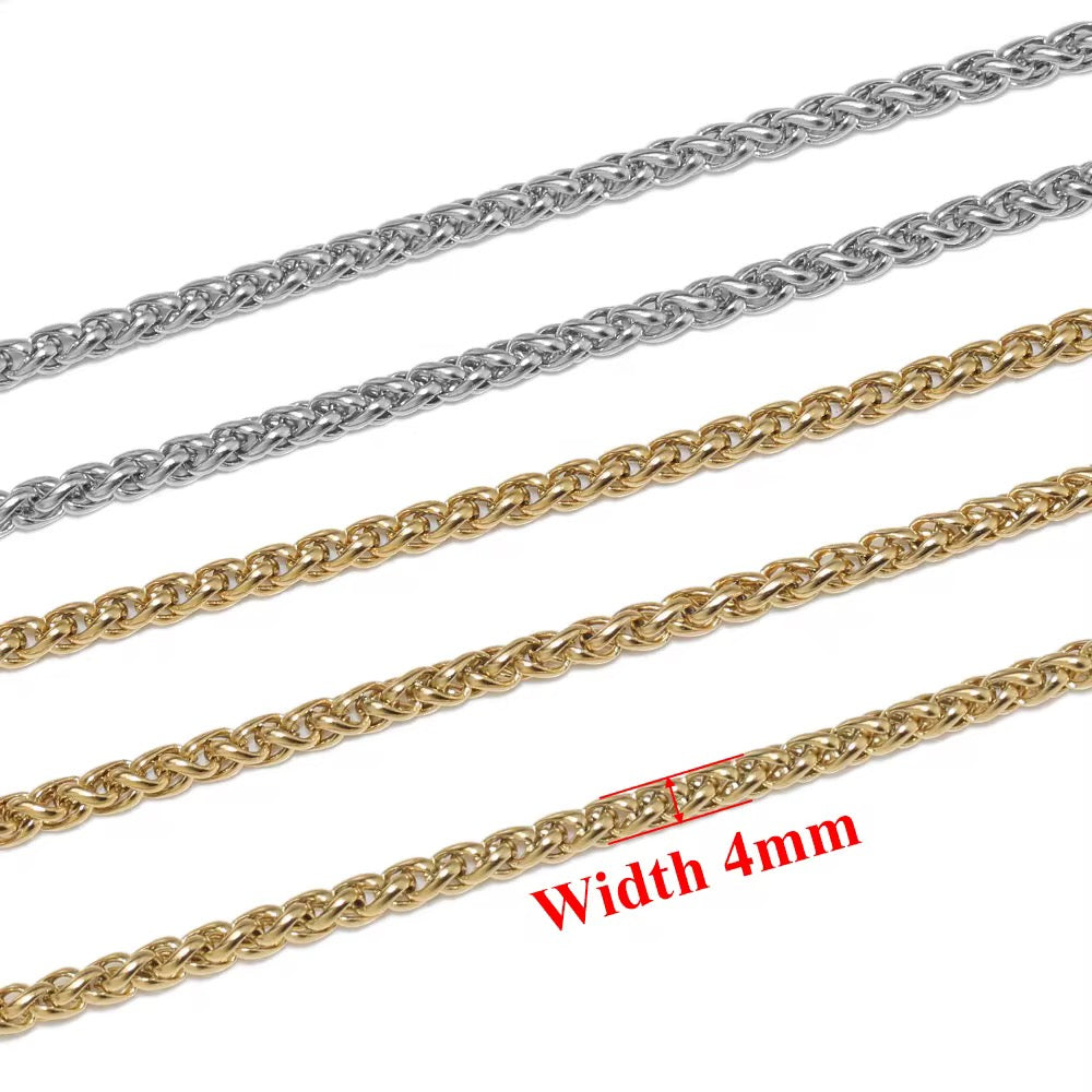CN 319 Braided Wheat Chain Silver PVD plated Stainless steel chain ( 1 feet ) Anti tarnish ( 4 mm )