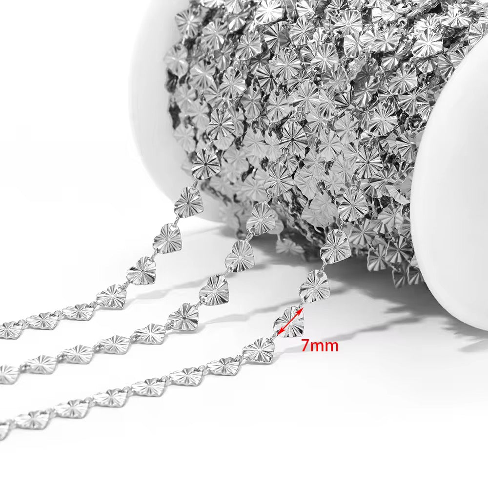 CN 323 Textured Heart Chain Silver PVD plated 316 Stainless steel ( 1 feet ) Anti tarnish