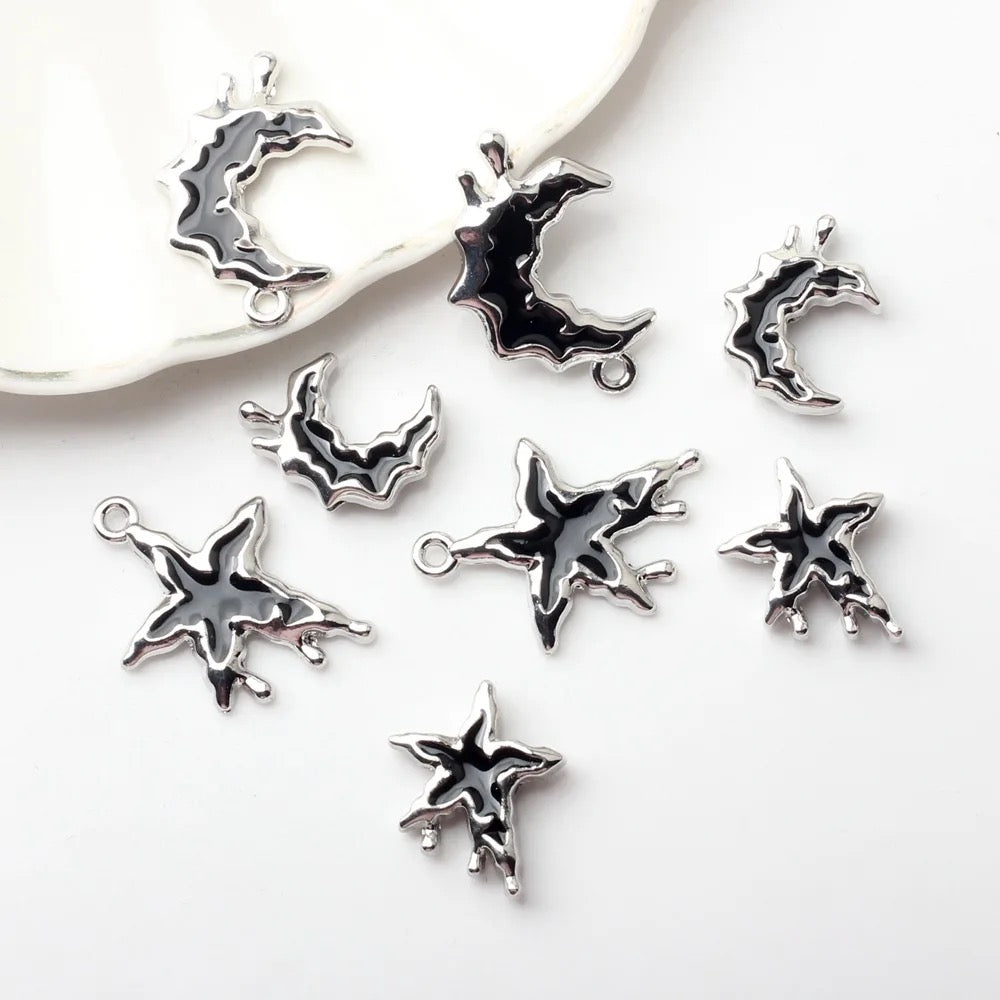 SS 1702 Black star Silver plated alloy charm ( 1 pc ) Tarnish Resistant ( 20:28 mm )