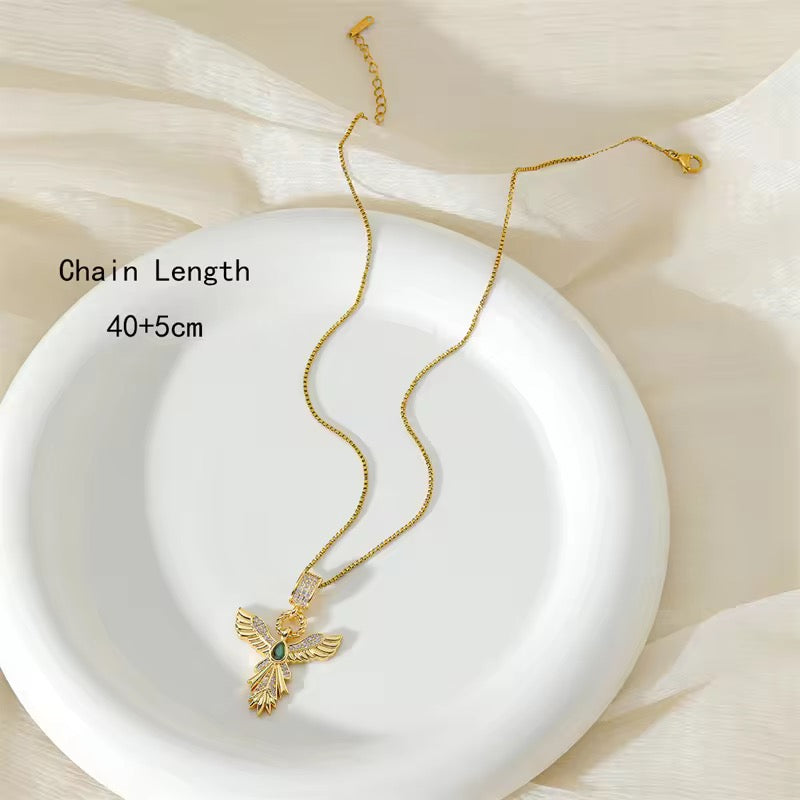 SJ 283 Phoenix Bird zircon snake Necklace - 18k gold PVD plated stainless steel - Anti tarnish - Wholesale