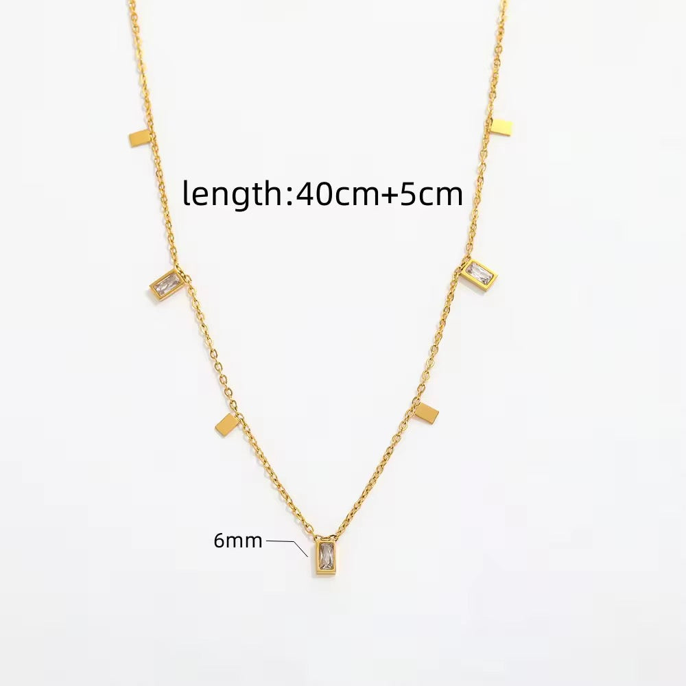 SJ 288 Dainty Rectangle Zircon minimalist Necklace - 18k gold PVD plated stainless steel - Anti tarnish - Wholesale