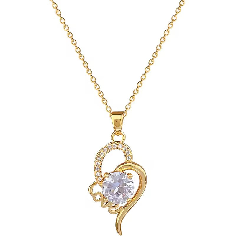 SS 290 Love heart Zircon Necklace - 18k gold PVD plated stainless steel - Anti tarnish - Wholesale